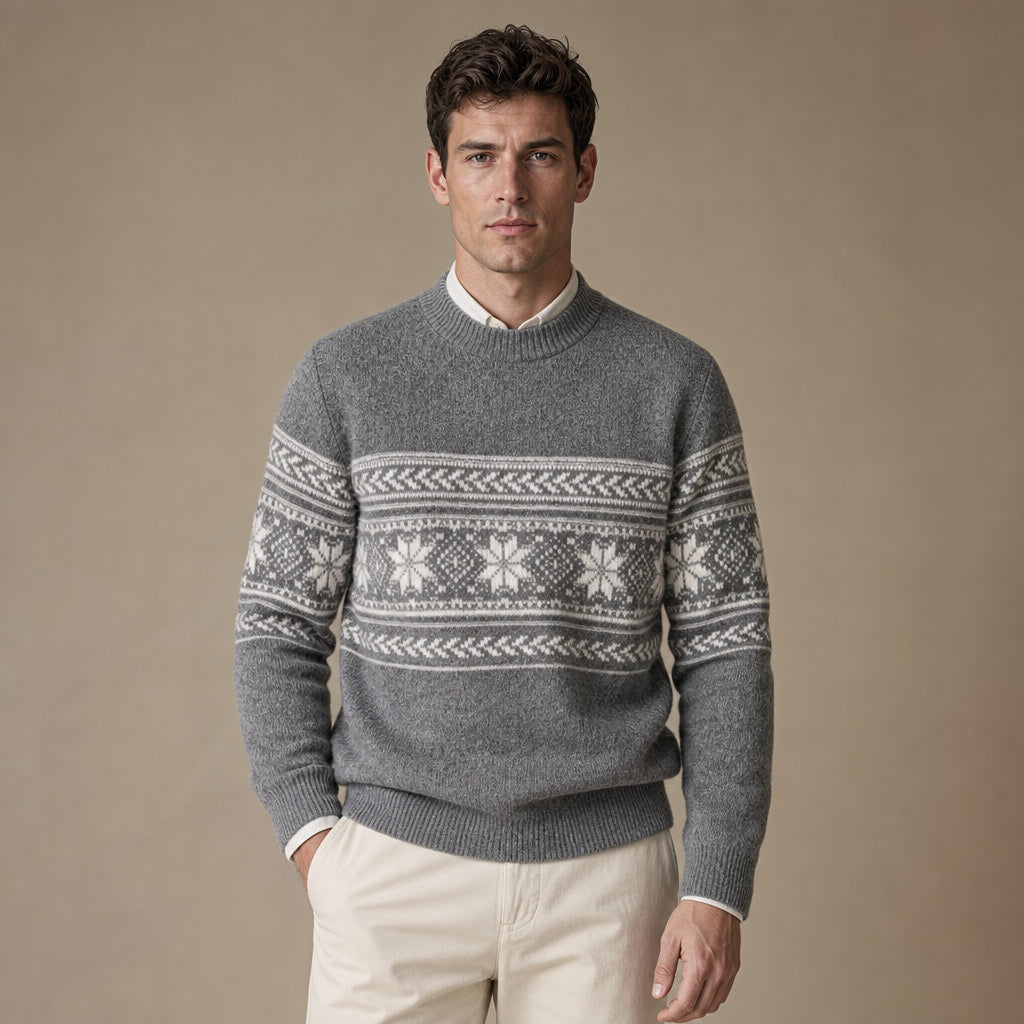 Fair Isle Jumper Crewneck Knit in Light Gray – Tomosino Premium Menswear