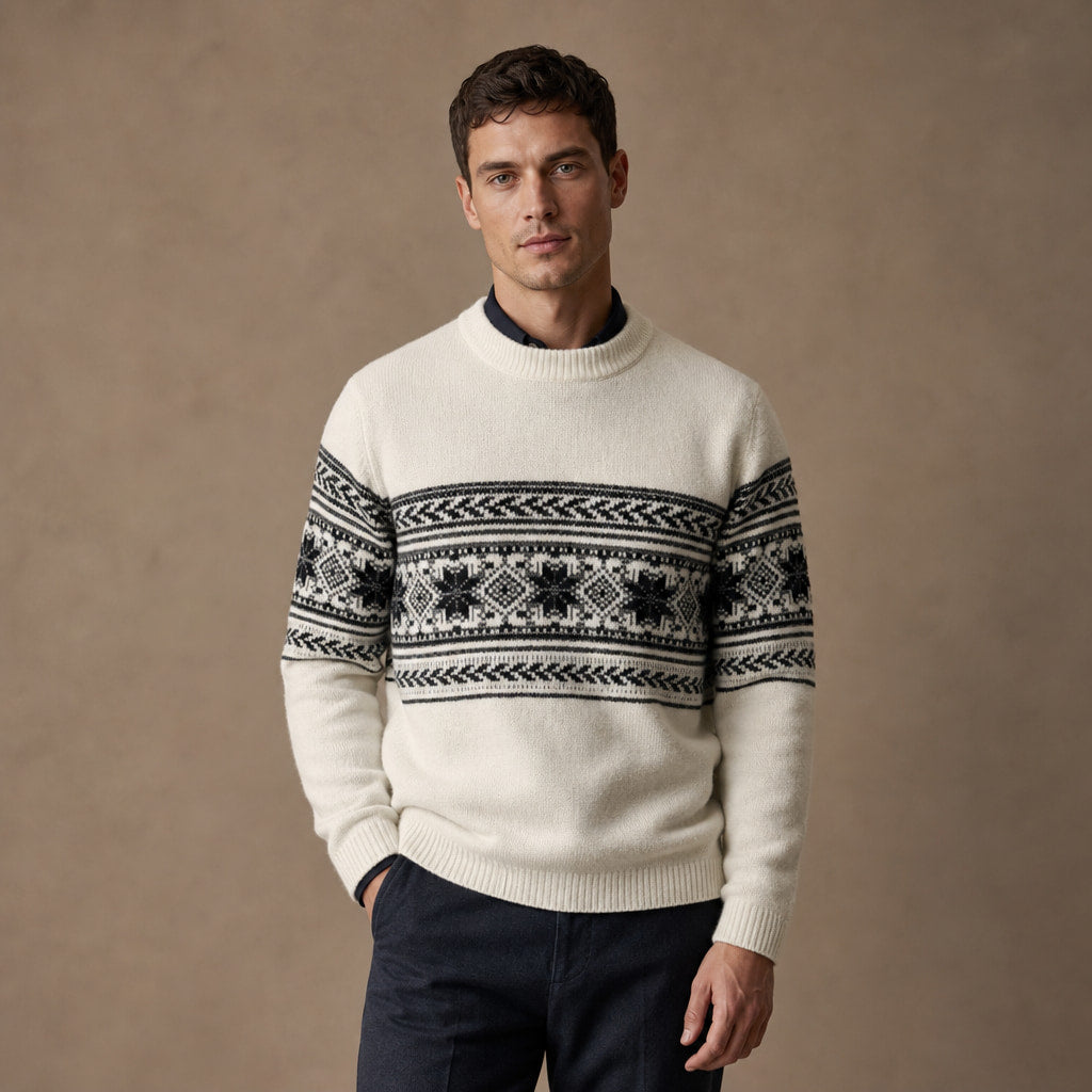 Fair Isle Jumper Crewneck Knit White – Product Photo