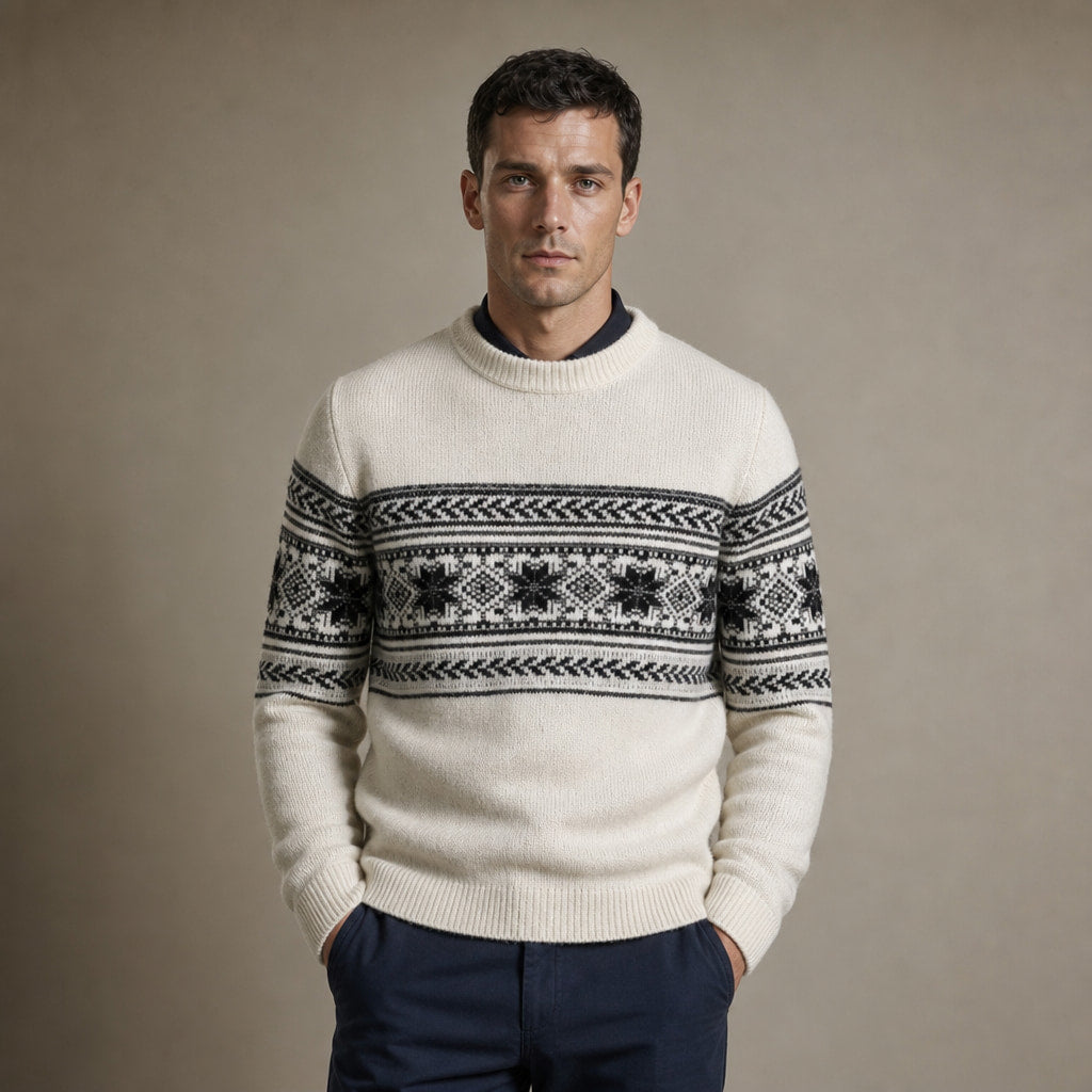 Fair Isle Jumper Crewneck Knit in White – Tomosino Premium Menswear