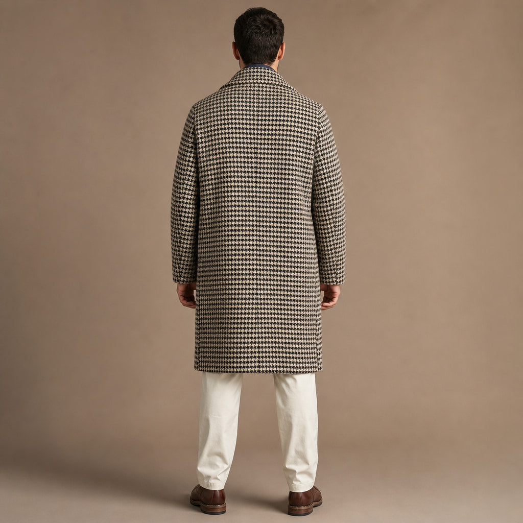 Mid-Length Coat Houndstooth Quilted Plaid Plaid – Full Look