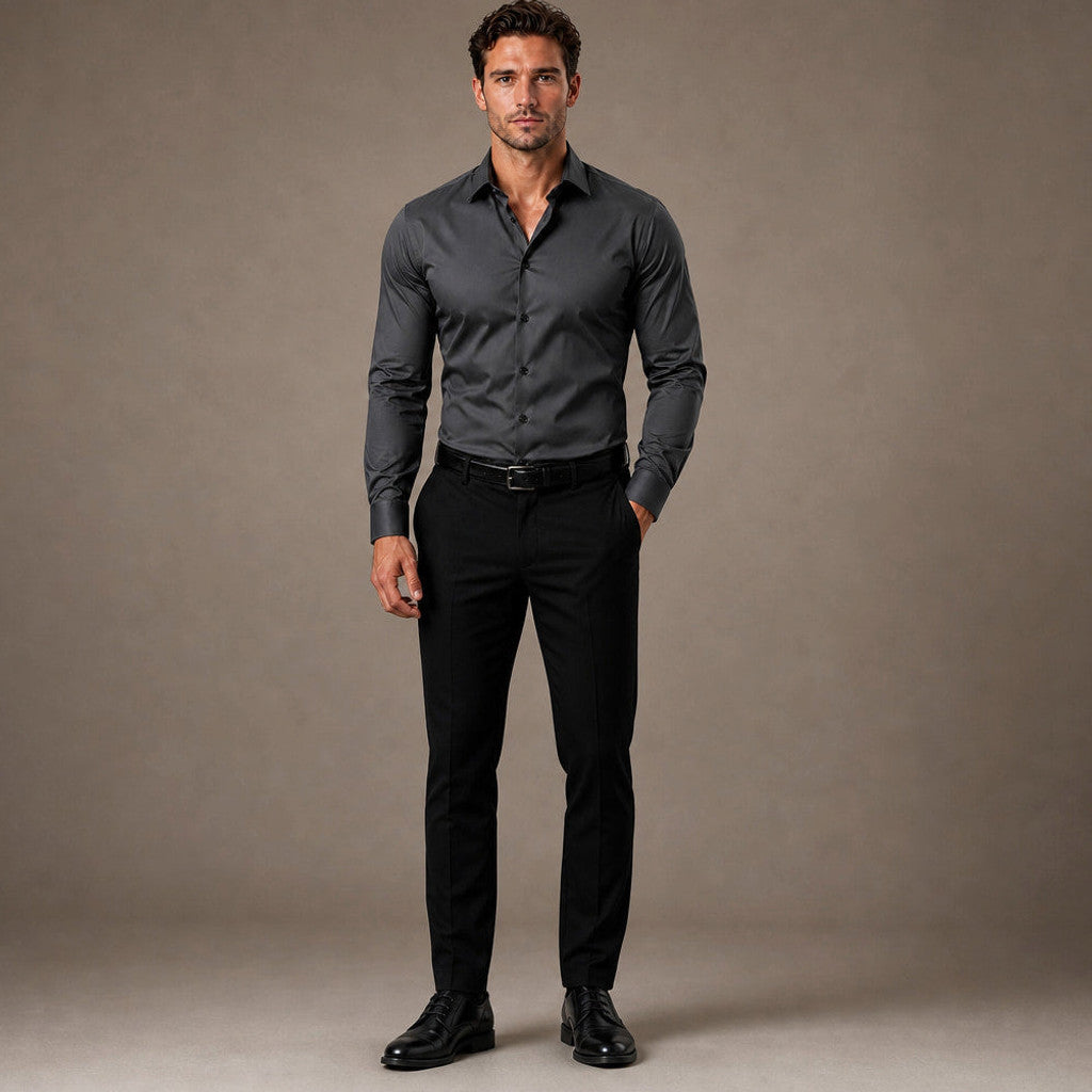 Gerard | Dress Shirts Slim Fit Spread Collar Black Grey – Full Look