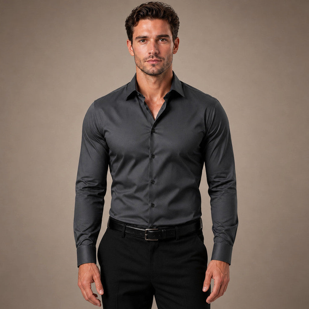 Gerard | Dress Shirts Slim Fit Spread Collar in Black Grey – Premium Editorial