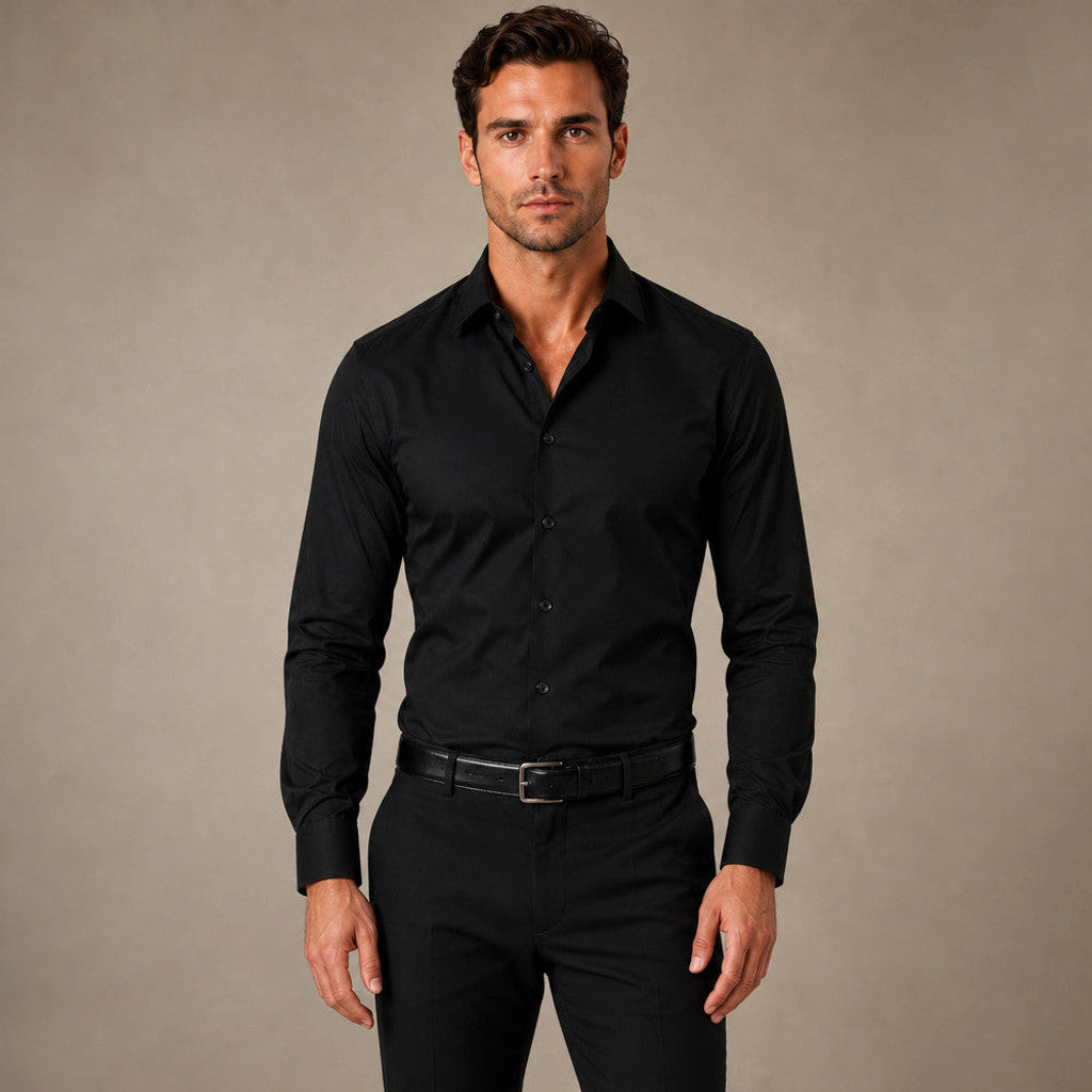 Gerard | Dress Shirts Slim Fit Spread Collar in Black – Premium Editorial
