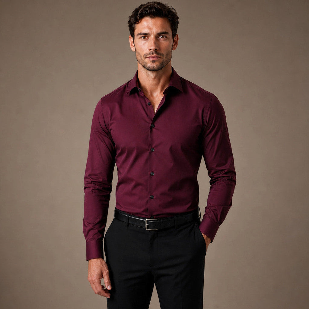 Gerard | Dress Shirts Slim Fit Spread Collar Wine Red – Product Photo