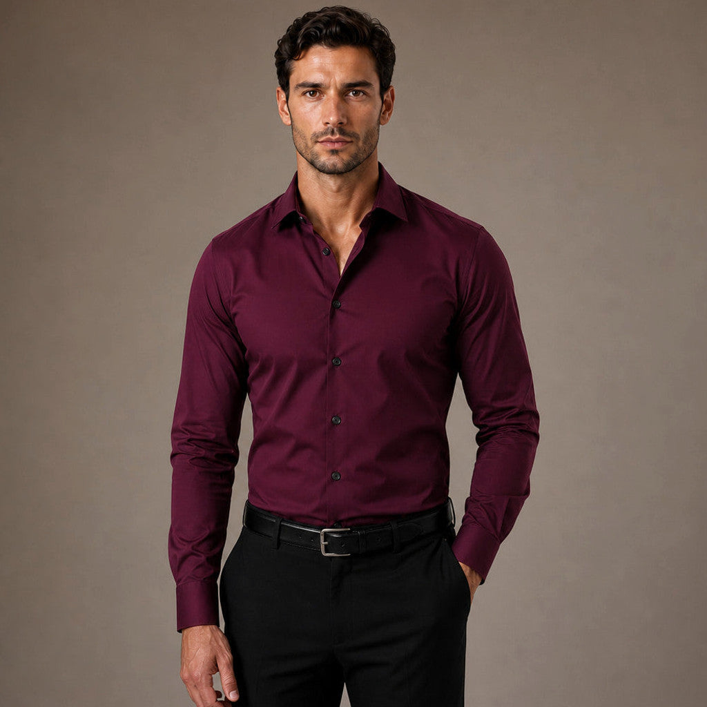 Gerard | Dress Shirts Slim Fit Spread Collar in Wine Red – Premium Editorial