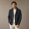 Cable Knit Cardigan Shawl Collar Dark Gray – Product Photo