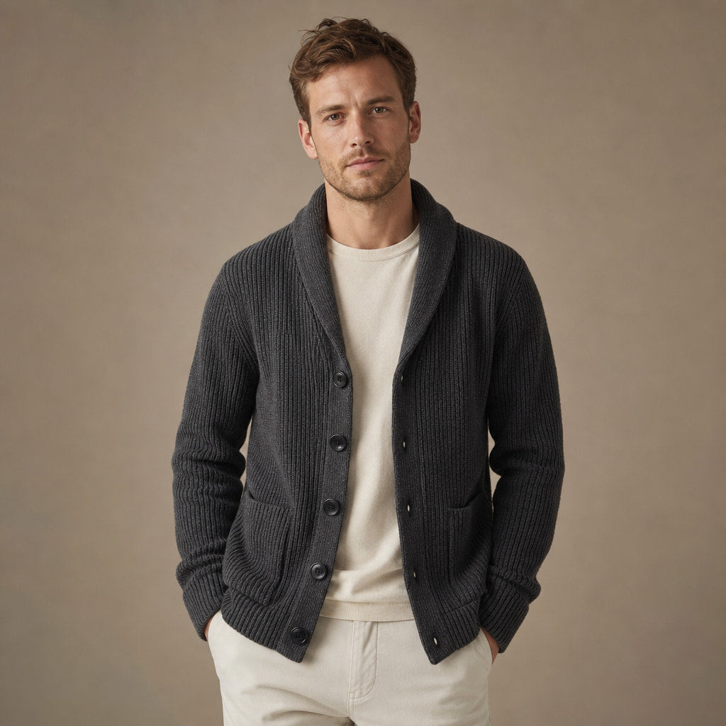 Cable Knit Cardigan Shawl Collar in Dark Gray – Tomosino Premium Menswear
