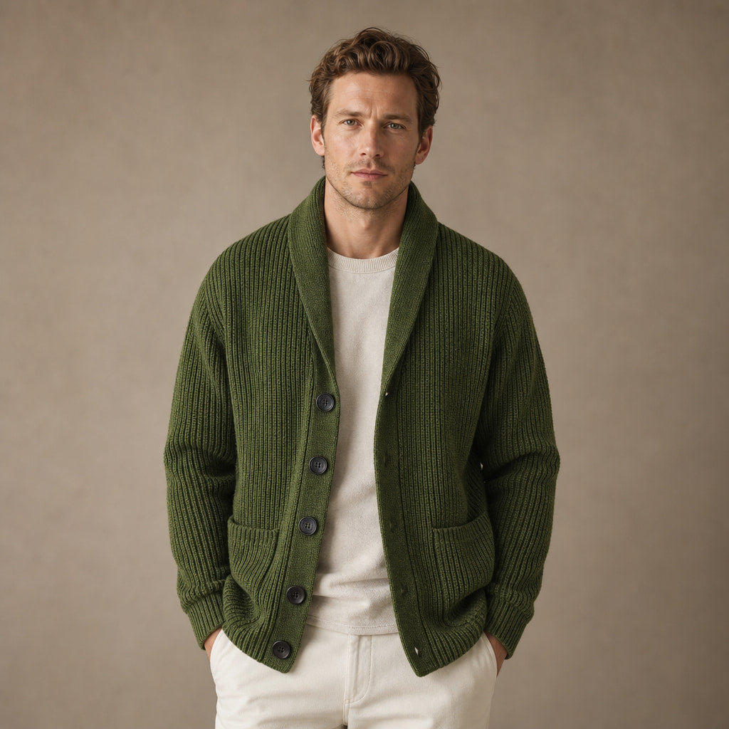 Cable Knit Cardigan Shawl Collar in Green – Tomosino Premium Menswear