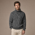 Cable Knit Turtleneck Sweater Ribbed Trim Grey – Product Photo