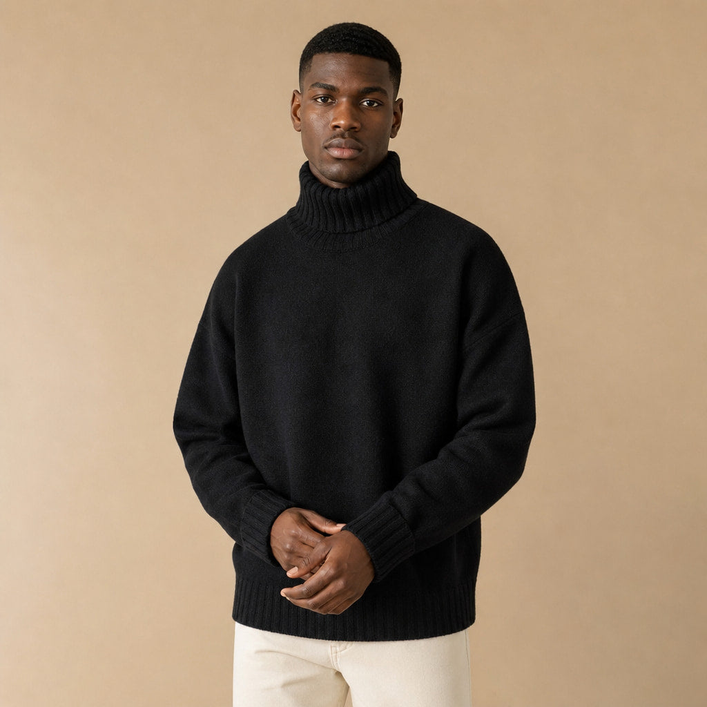 Turtleneck Jumper Soft Knit Relaxed Fit Black – Product Photo