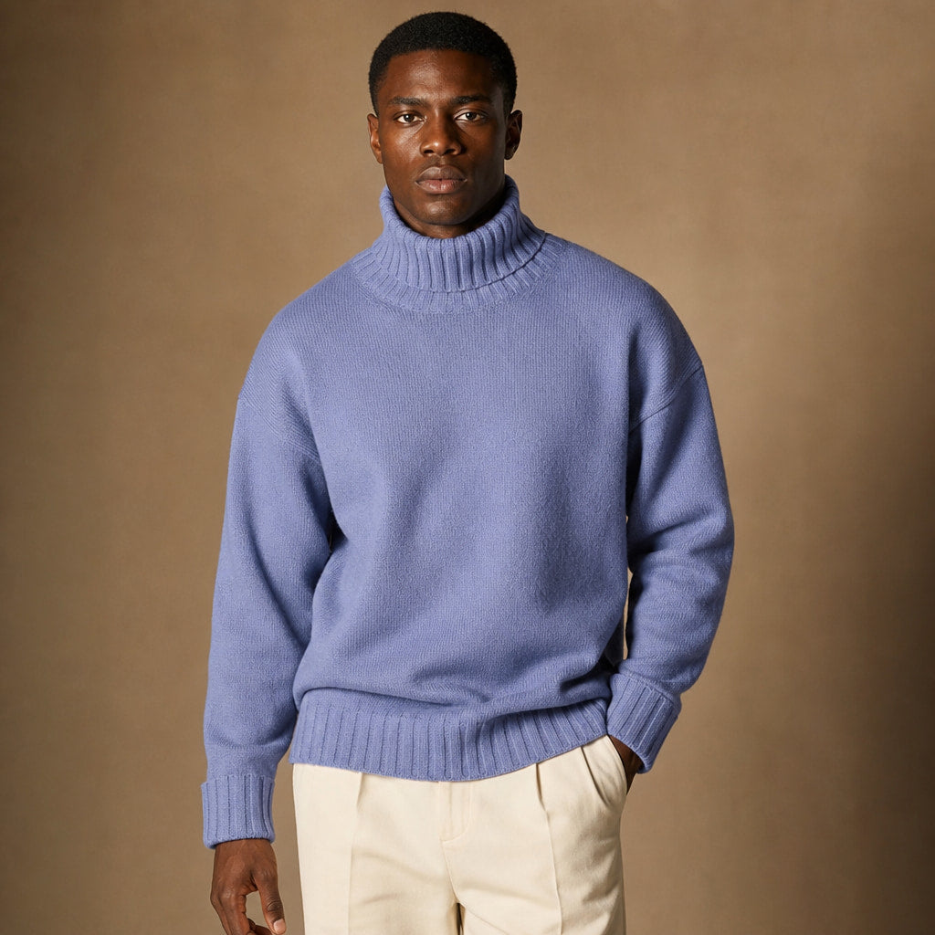 Turtleneck Jumper Soft Knit Relaxed Fit Blue – Product Photo