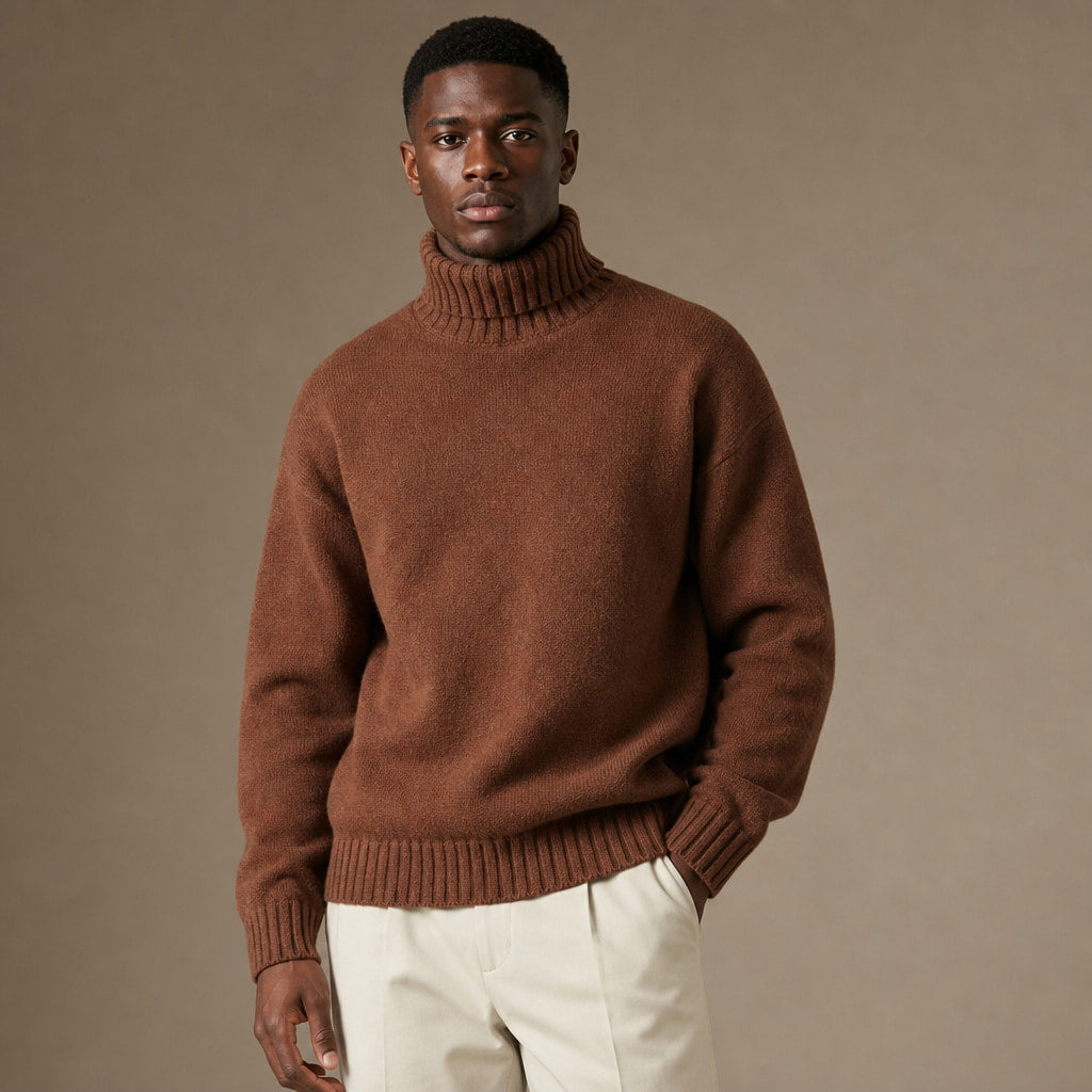 Turtleneck Jumper Soft Knit Relaxed Fit Brown – Product Photo