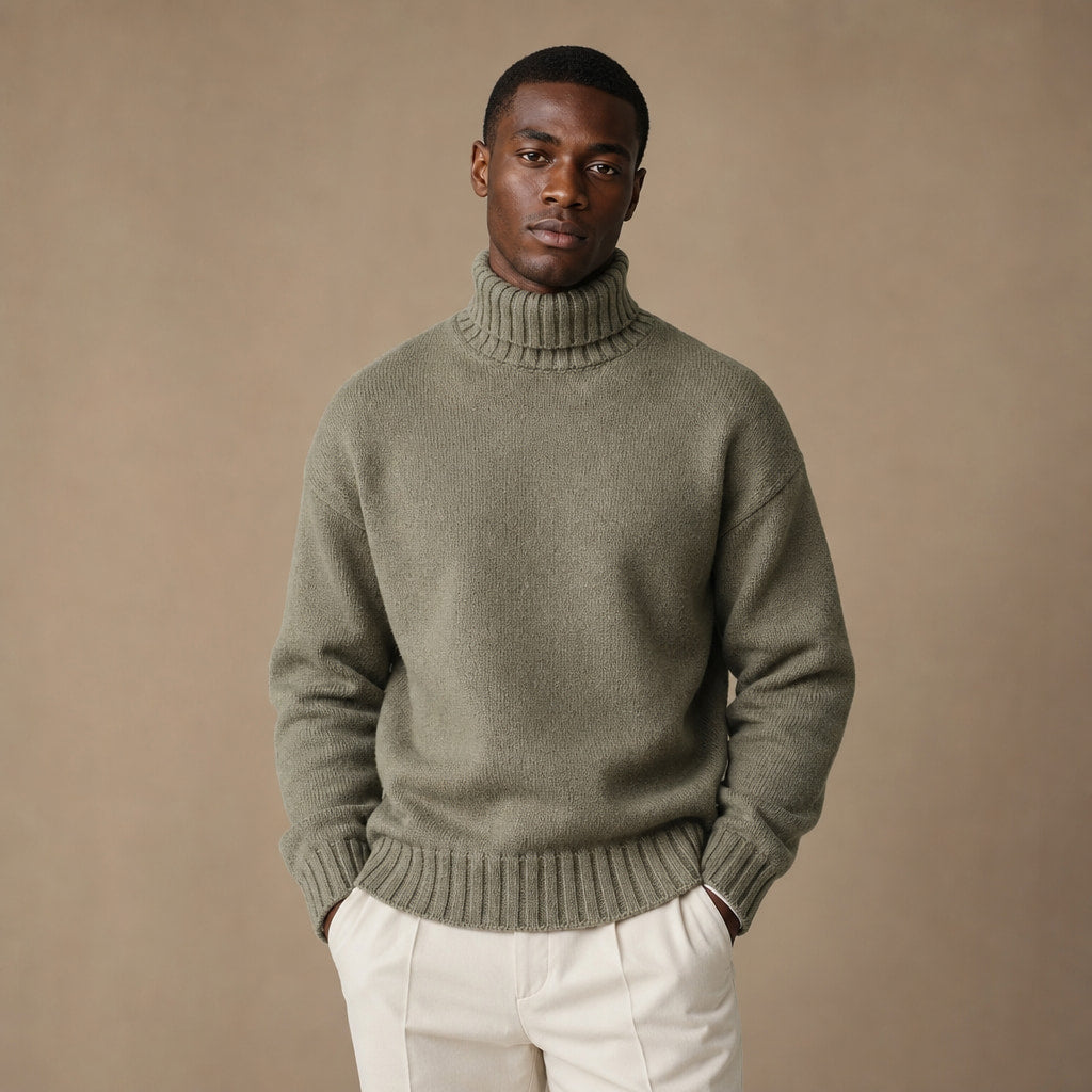 Turtleneck Jumper Soft Knit Relaxed Fit Green – Product Photo
