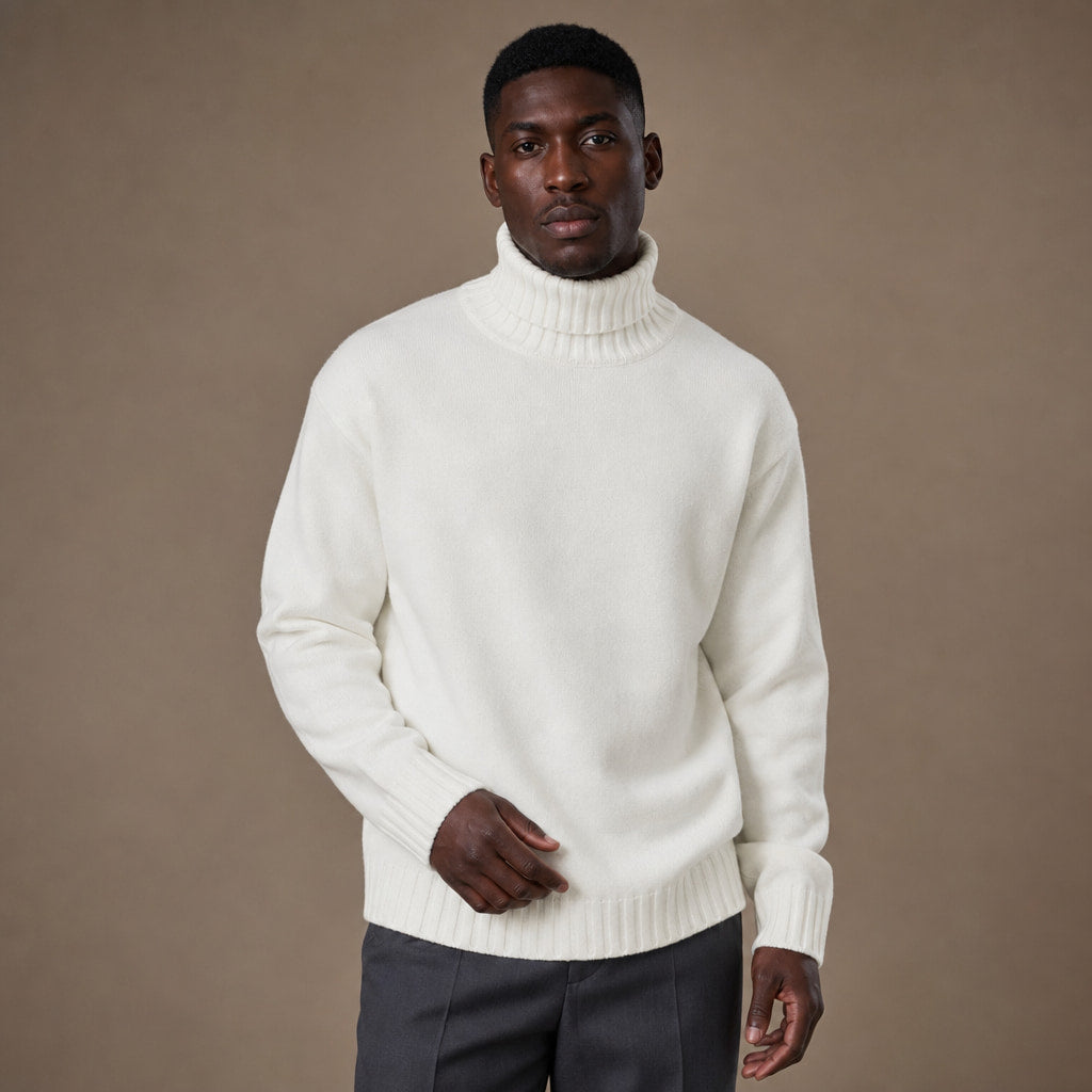 Turtleneck Jumper Soft Knit Relaxed Fit White – Product Photo
