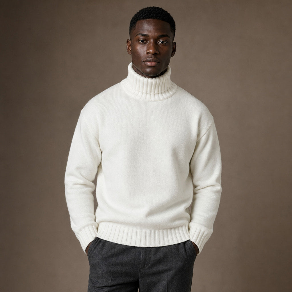 Turtleneck Jumper Soft Knit Relaxed Fit in White – Tomosino Premium Menswear