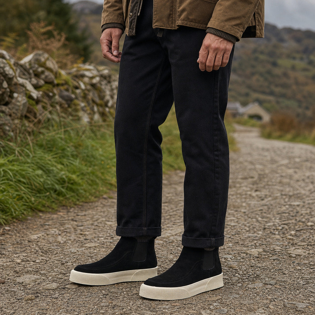 Suede Chelsea Boot Platform Sole Black – Product Photo