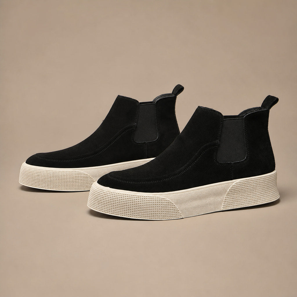Suede Chelsea Boot Platform Sole in Black – Tomosino Premium Menswear