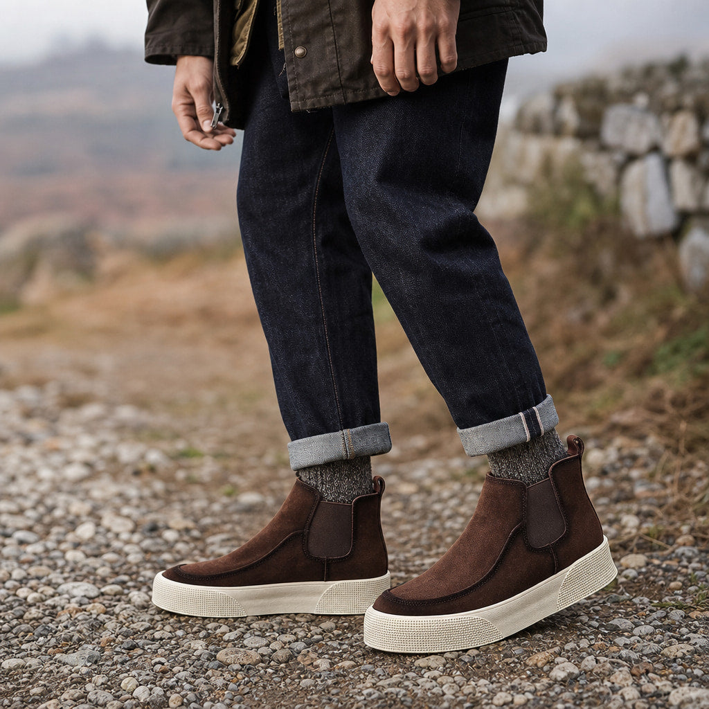 Suede Chelsea Boot Platform Sole Brown – Side Angle View
