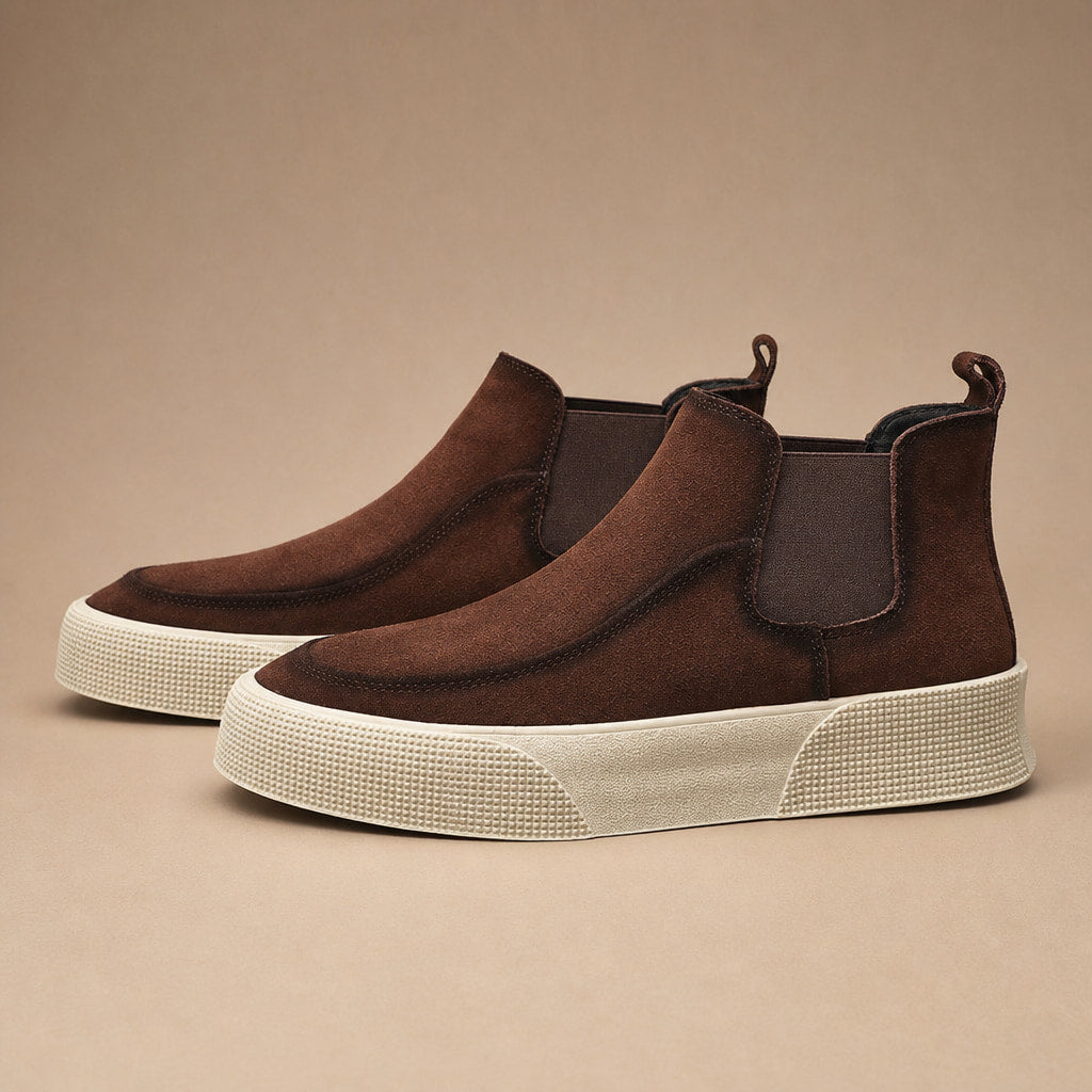 Suede Chelsea Boot Platform Sole in Brown – Tomosino Premium Menswear