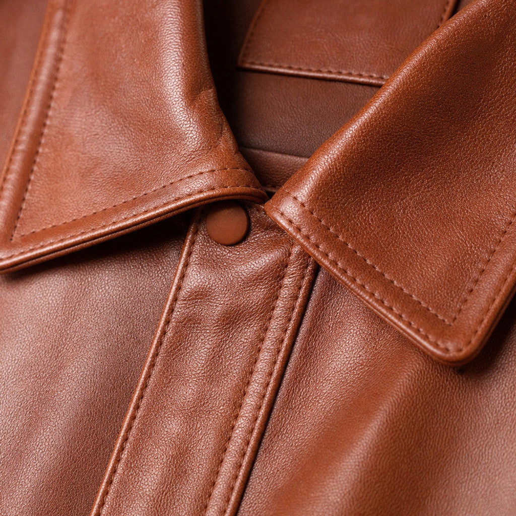 Glover | Leather Biker Jacket Sheepskin Brown – Product Photo
