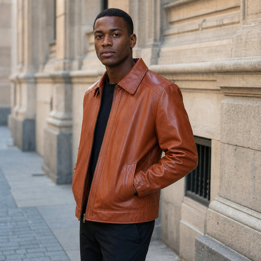 Glover | Leather Biker Jacket Sheepskin Brown – Product Photo