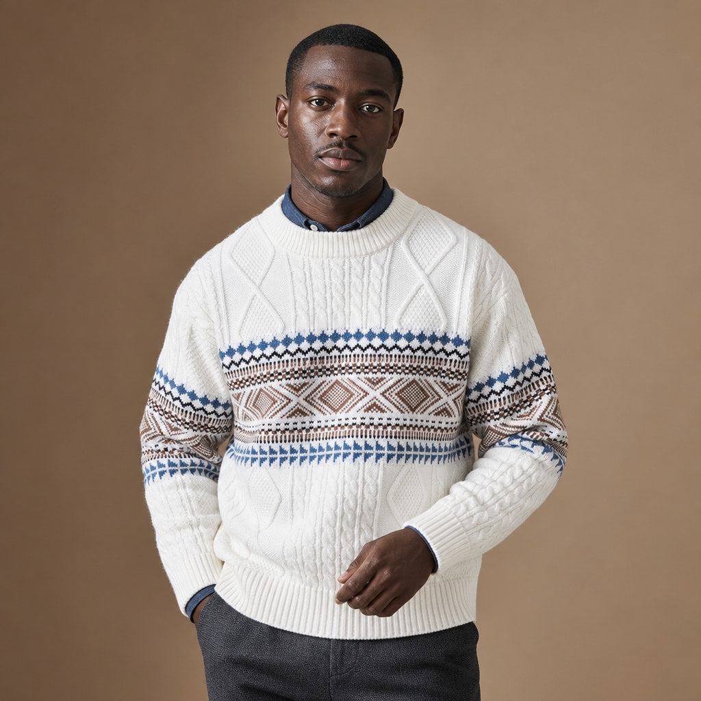 Crewneck Jumper Nordic Pattern Knit White – Product Photo