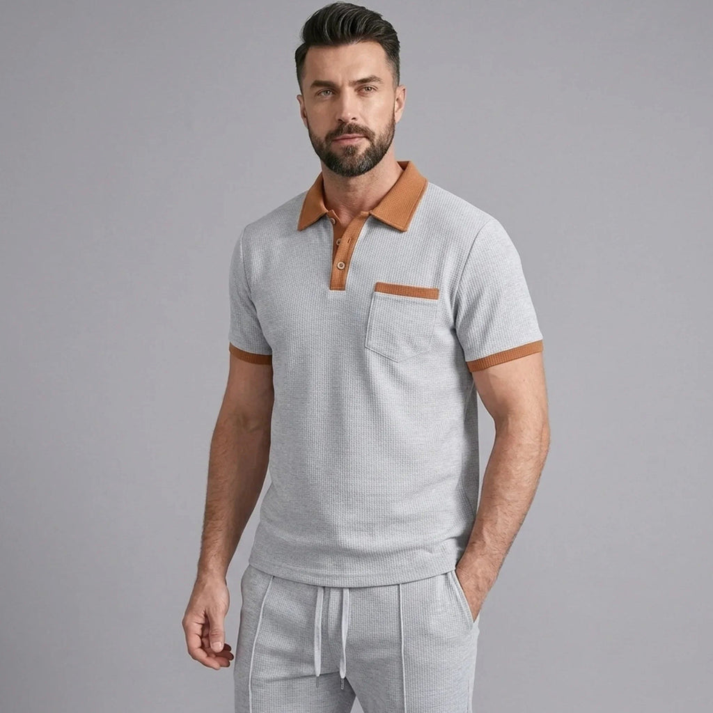 Falcren | Matching Set Waffle Knit Polo Straight-Leg Trousers