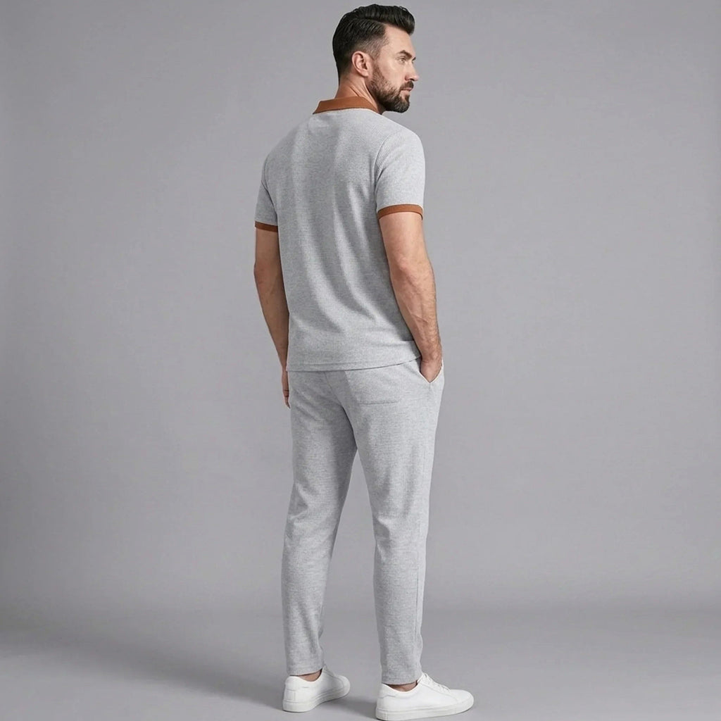 Falcren | Matching Set Waffle Knit Polo Straight-Leg Trousers