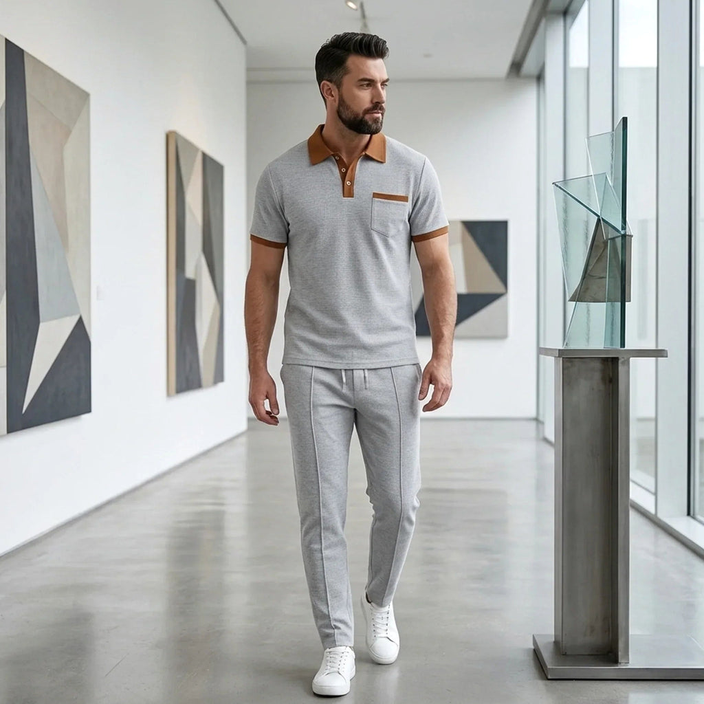 Falcren | Matching Set Waffle Knit Polo Straight-Leg Trousers