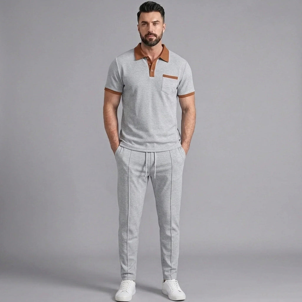Falcren | Matching Set Waffle Knit Polo Straight-Leg Trousers