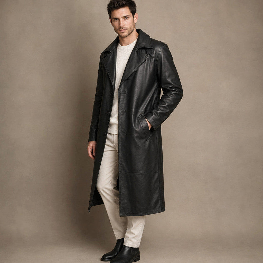 Greaves | Leather Duster Coat Sheepskin Black – Product Photo