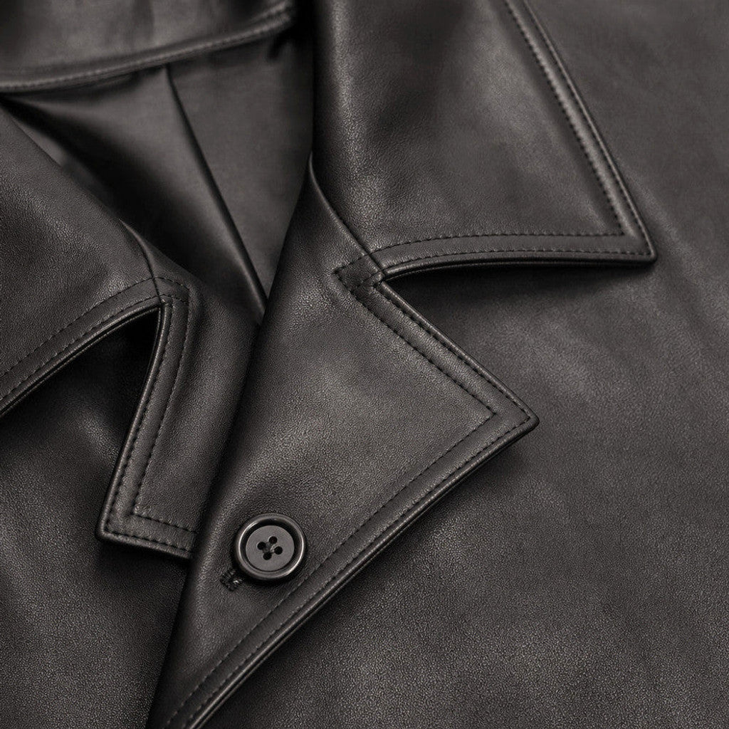 Greaves | Leather Duster Coat Sheepskin Black – Product Photo