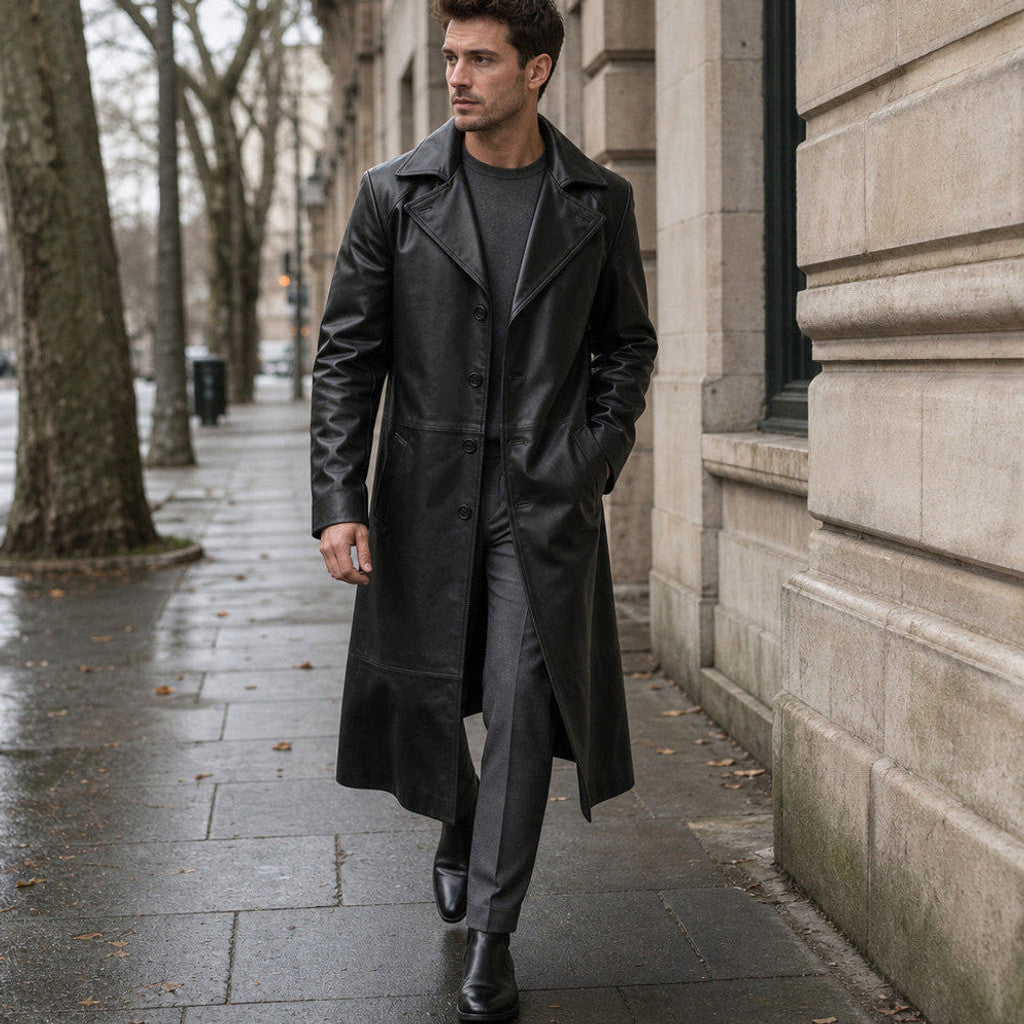 Greaves | Leather Duster Coat Sheepskin Black – Product Photo