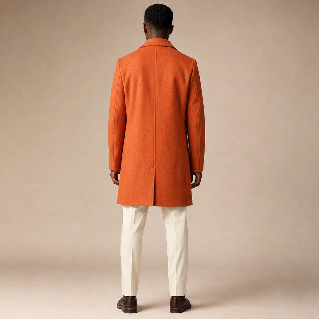 Halbeck | Wool Car Coat Single Breasted Burnt Orange Orange – Full Look
