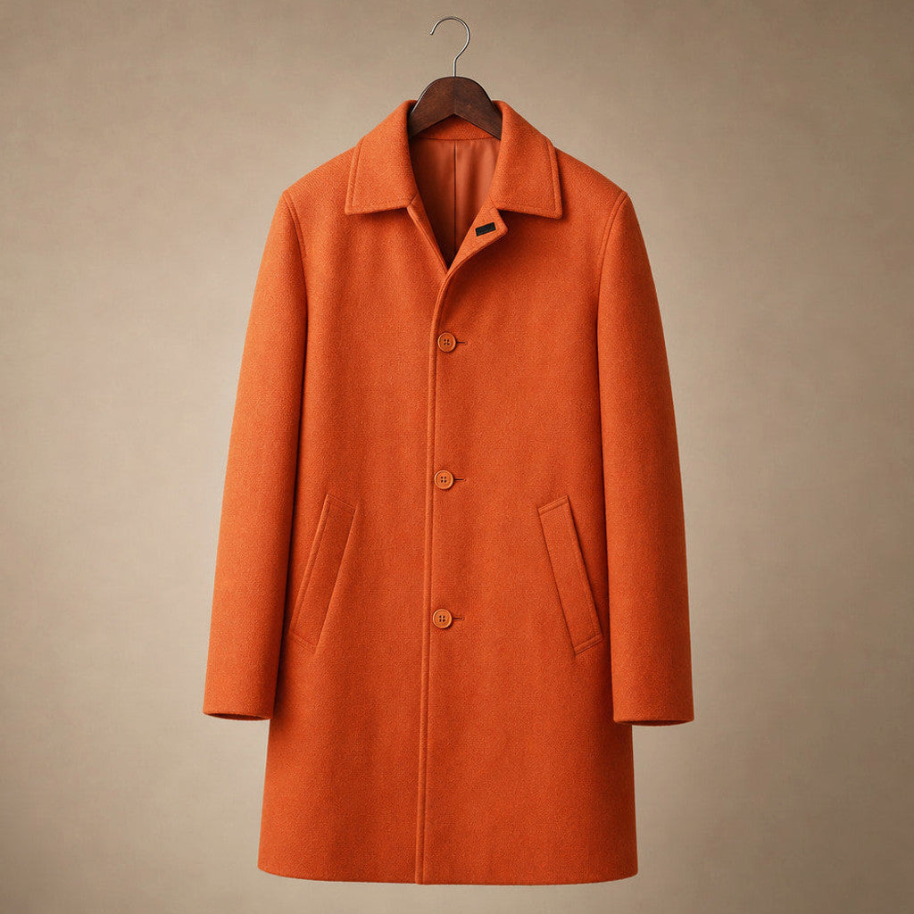 Halbeck | Wool Car Coat Single Breasted Burnt Orange Orange – Product Photo
