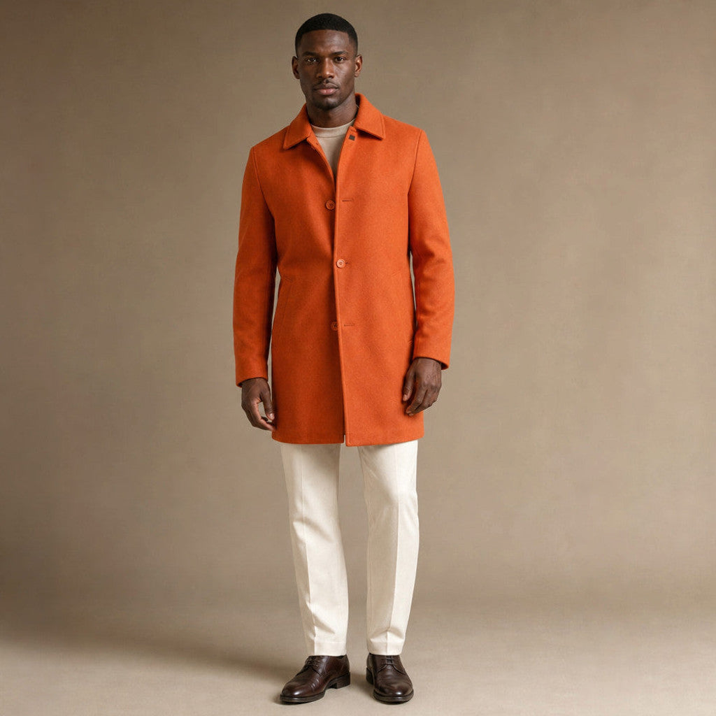 Halbeck | Wool Car Coat Single Breasted Burnt Orange in Orange – Premium Editorial