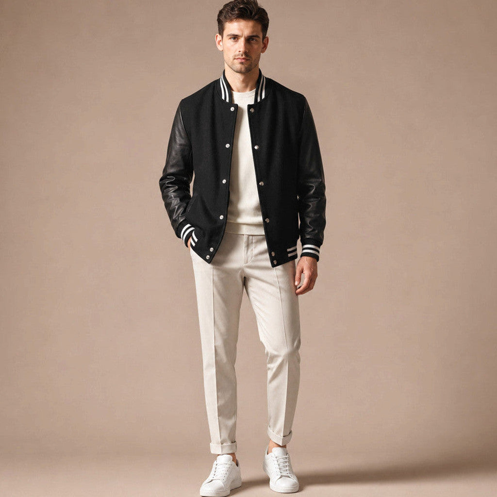 Halford | Varsity Jacket Leather Sleeves Black – Product Photo
