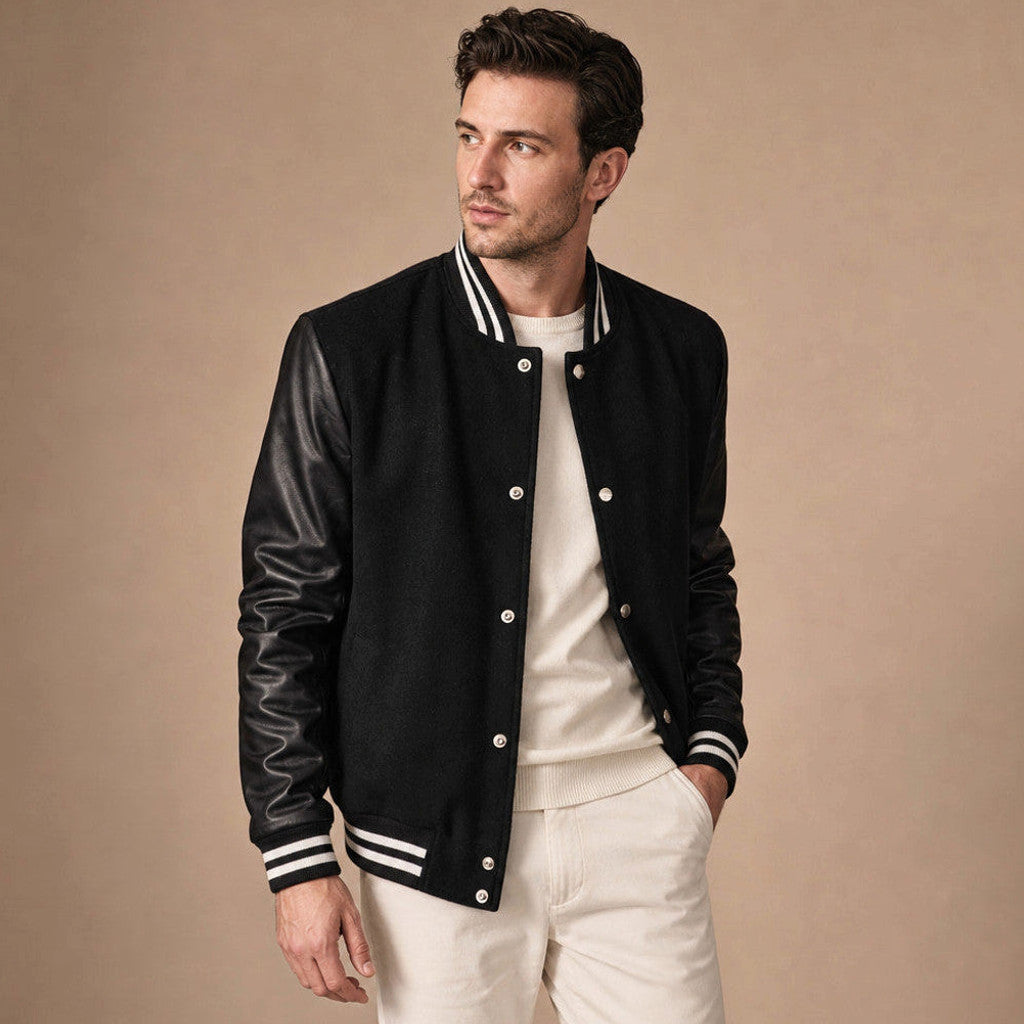 Halford | Varsity Jacket Leather Sleeves Black – Product Photo