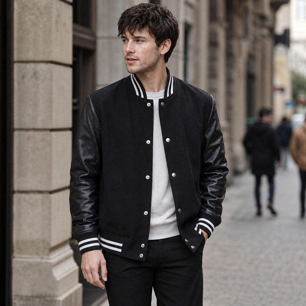 Halford | Varsity Jacket Leather Sleeves Black – Product Photo