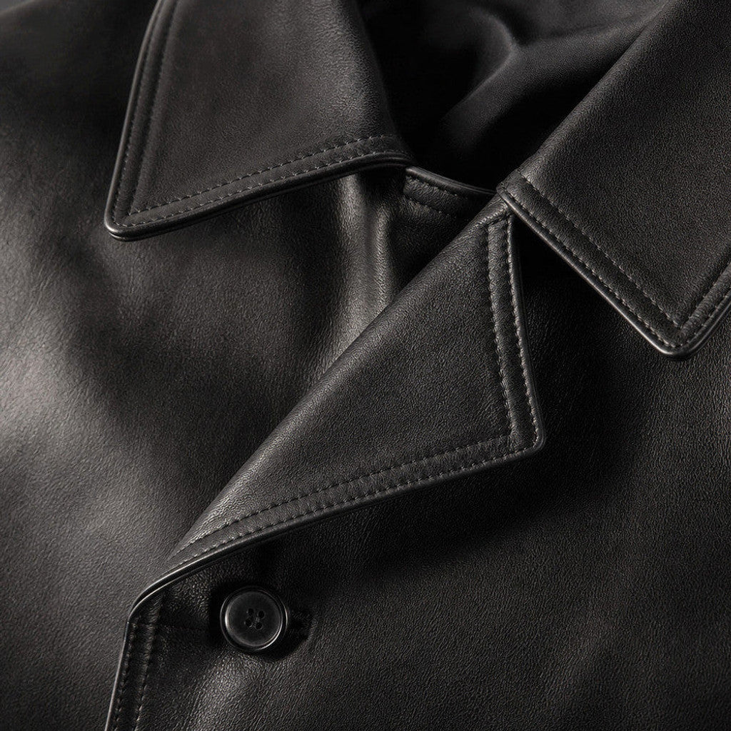 Halton | Leather Pea Coat Sheepskin Black – Product Photo