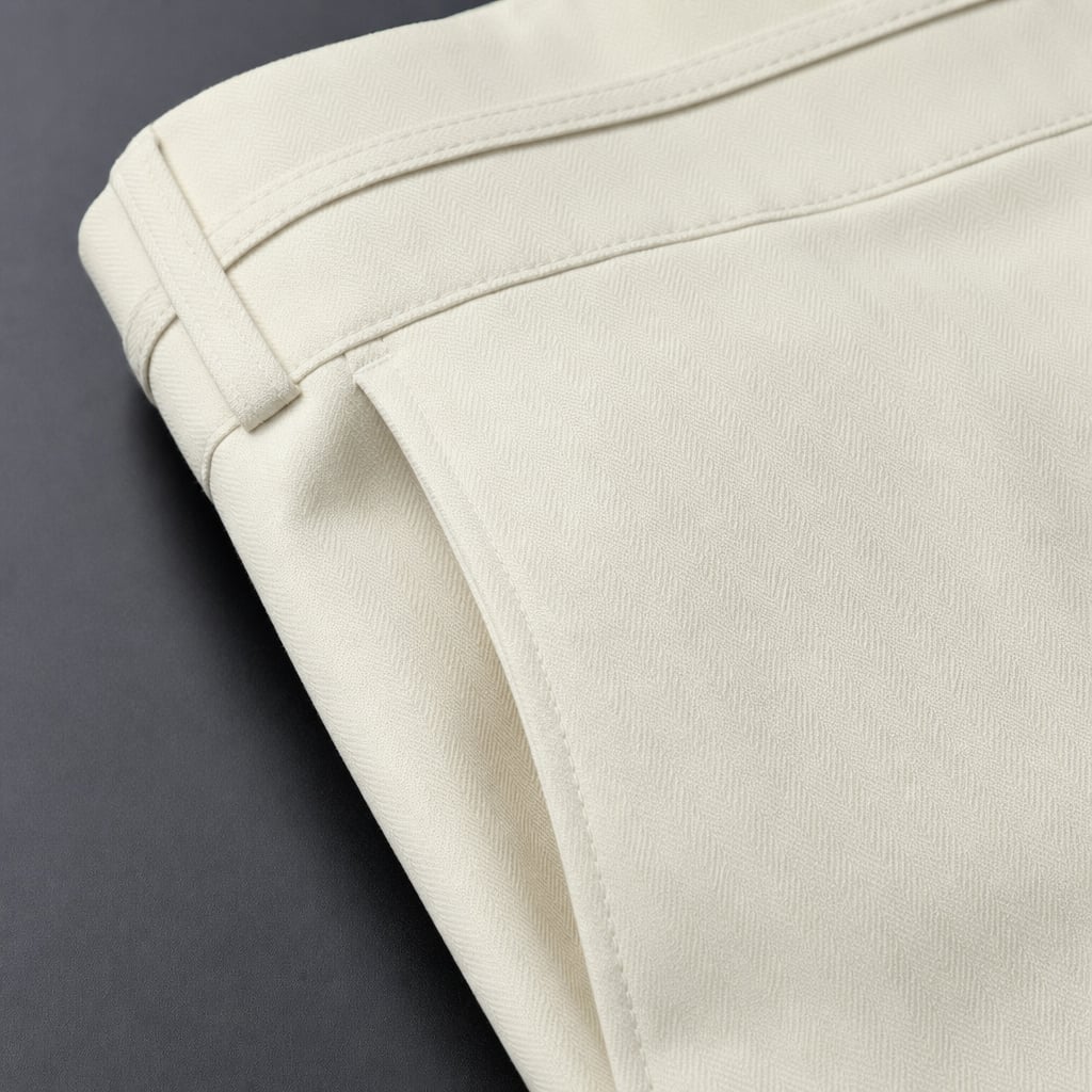 Halvex | Trouser Herringbone Tailored Tonal Crest Embroidery White – Fabric and Detail Close-Up