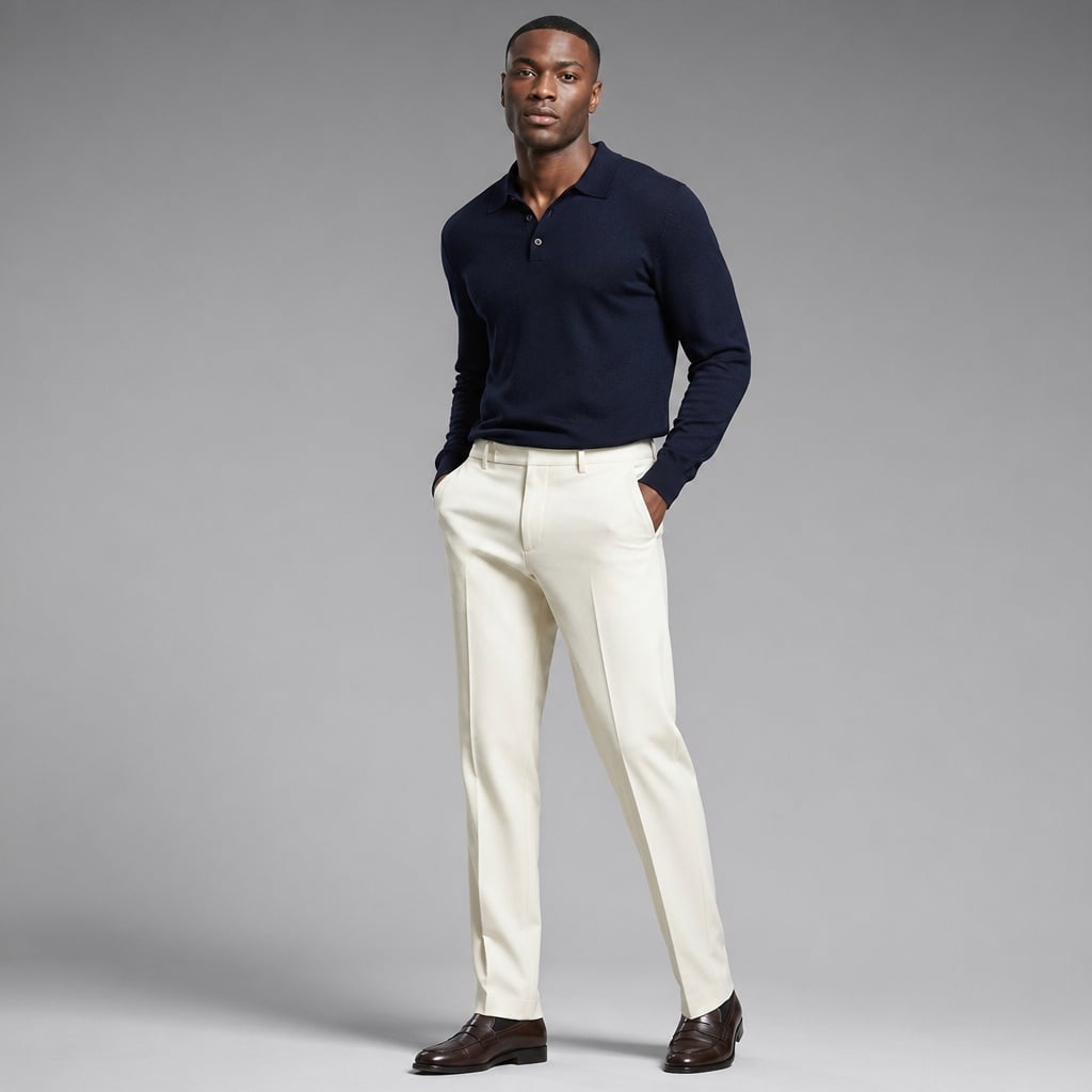 Halvex | Trouser Herringbone Tailored Tonal Crest Embroidery White – Product Photo