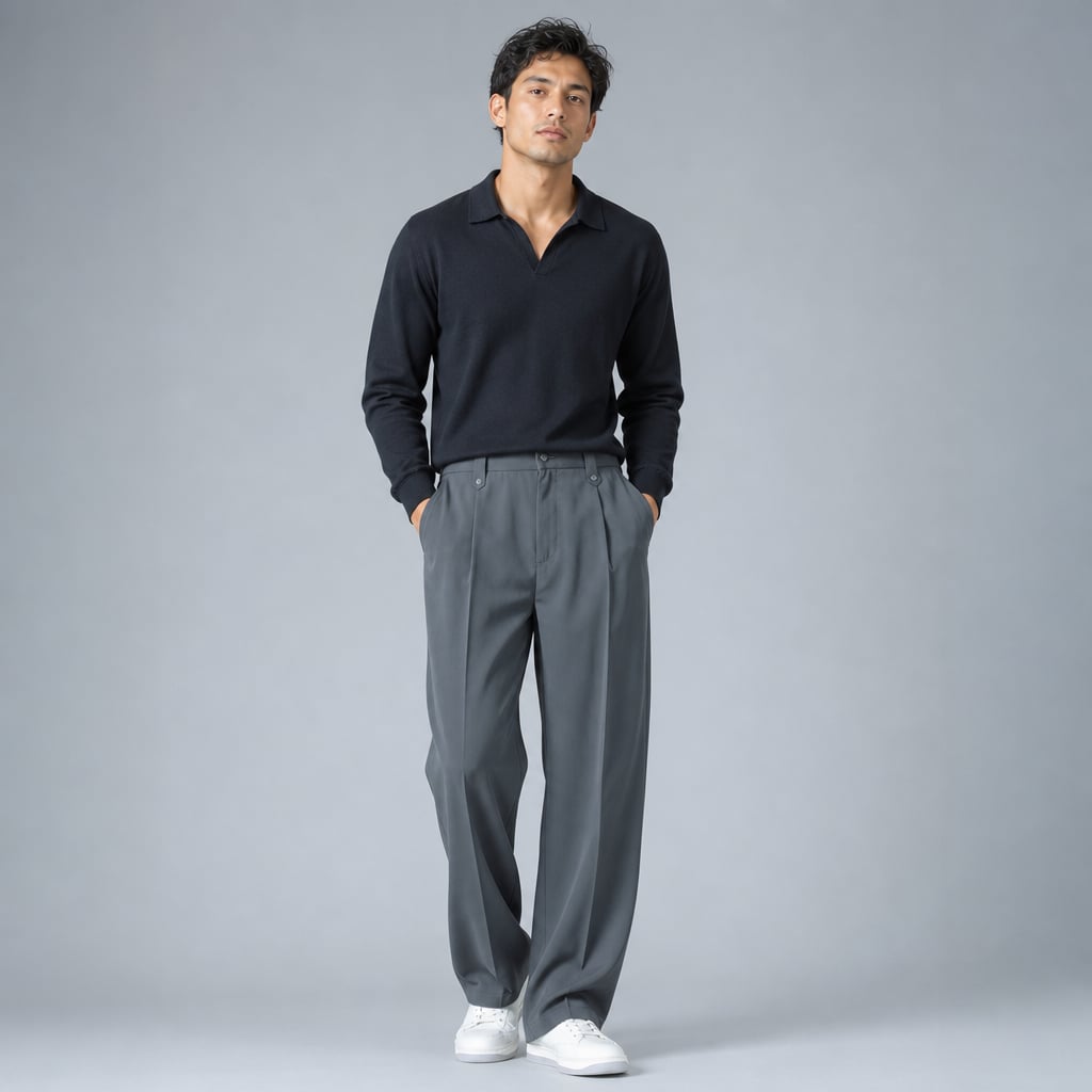 Halwick | Pleated Trouser Relaxed Fit Stretch Woven Grey – Product Photo