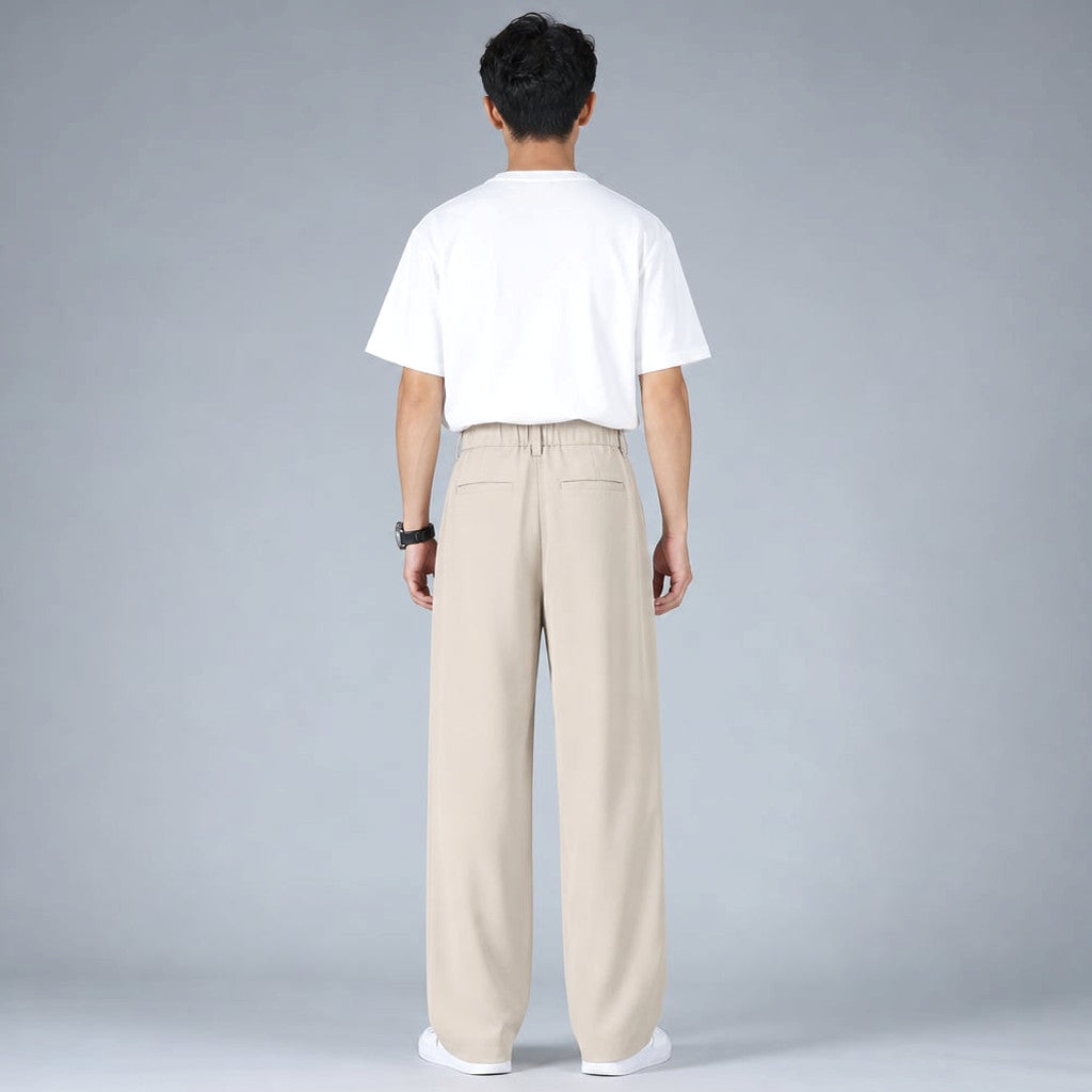 Halwick | Pleated Trouser Relaxed Fit Stretch Woven Khaki – Full Look