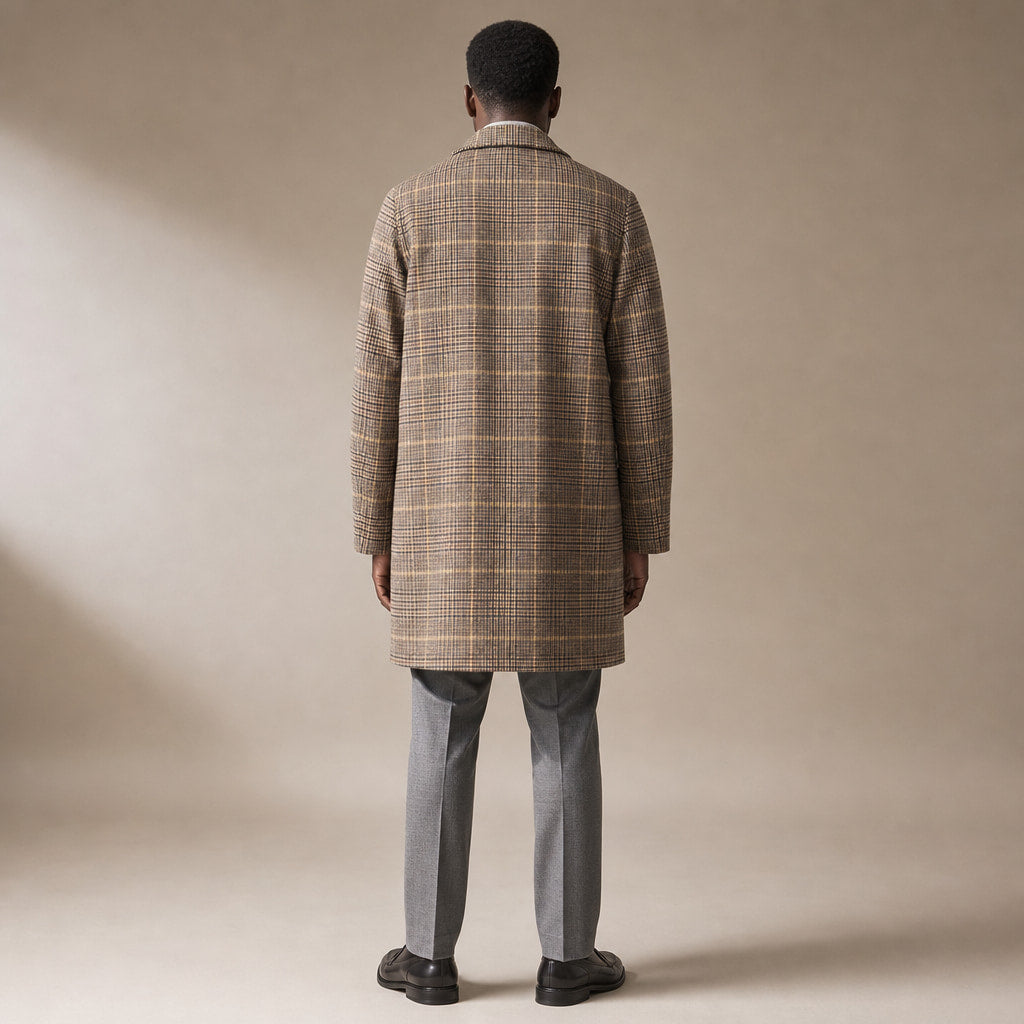 Plaid Duffle Coat Tailored Lines Brown – Full Look