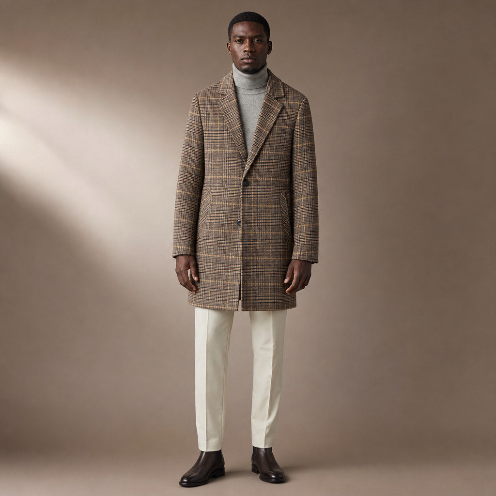 Plaid Duffle Coat Tailored Lines in Brown – Tomosino Premium Menswear