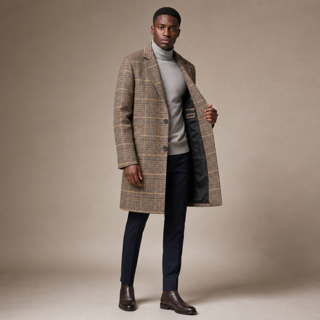 Plaid Duffle Coat Tailored Lines Brown – Interior Lining Detail