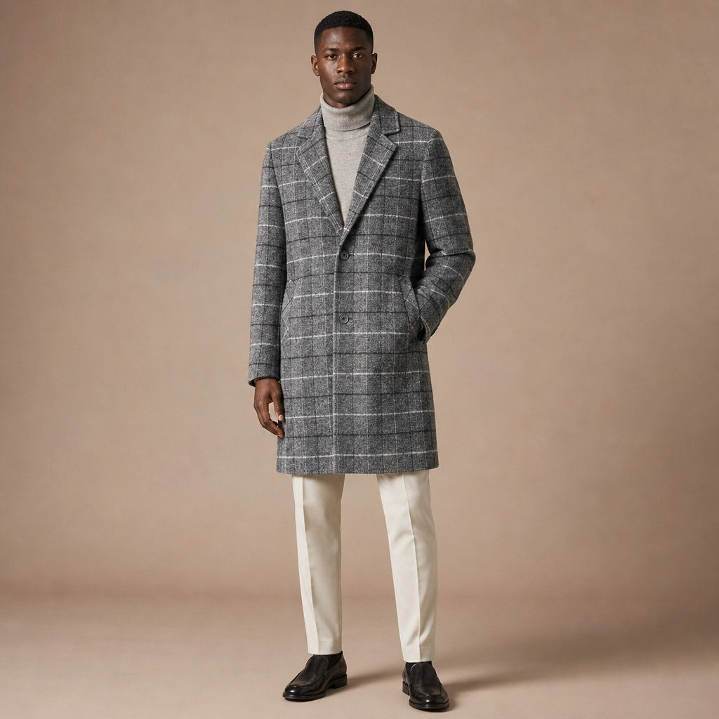 Plaid Duffle Coat Tailored Lines Grey – Product Photo