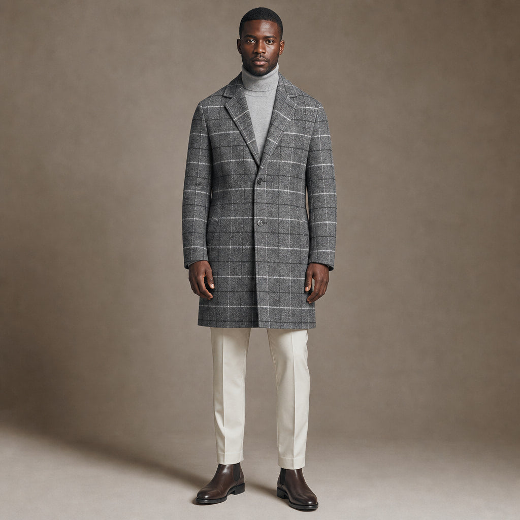 Plaid Duffle Coat Tailored Lines in Grey – Tomosino Premium Menswear