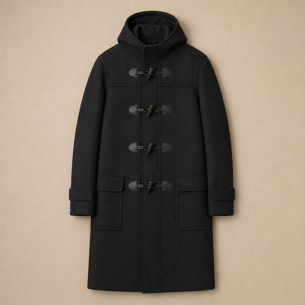 Duffle Coat Toggle Front Black Black – Flat Lay Product Photo
